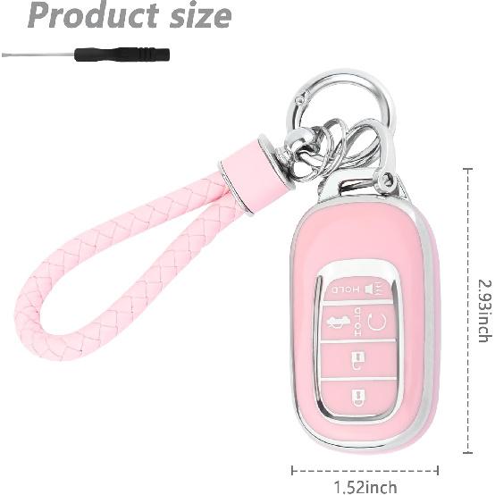5 Button Key Fob Cover,TPU Key Fob Case With Keychain,Car Key Cover Pink Car Accessories Compatible With Honda