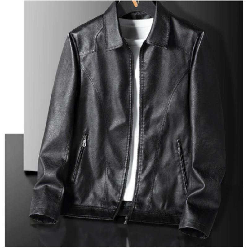 Men's Spring/Autumn Plus Size Comfortable and Stylish Jacket Youth Straight Hem Lapel PU Leather Jacket