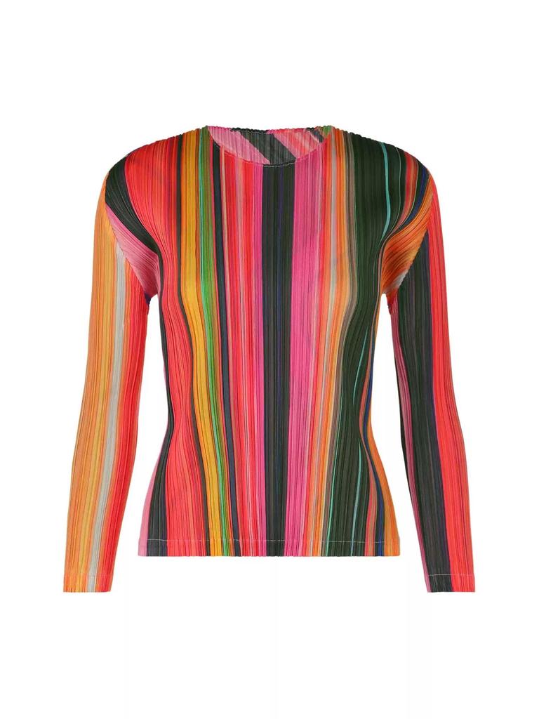 Miyake Plus Size Autumn Stripe Bodycon Skirt & Loose Pleated Top Two-Piece Set for Women