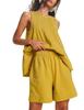 Women's two-piece shorts set Summer round neck sleeveless vest drawstring elastic waist shorts with pockets
