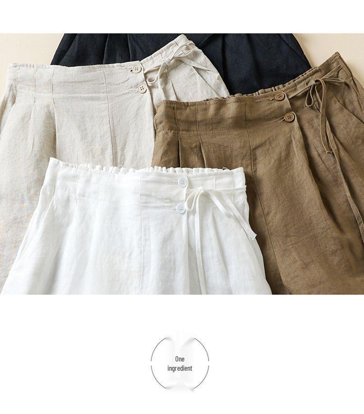 Plus Size Retro Solid Color Cotton Wide Leg Capris - Casual Linen Shorts for Women
