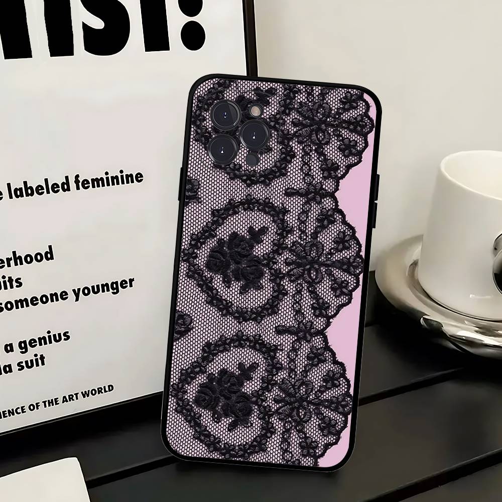 

Lace Style Phone Case For IPhone 16 Pro Max 15 17 Plus 14 13 12 Mini 11 Black Cover iPhone 15