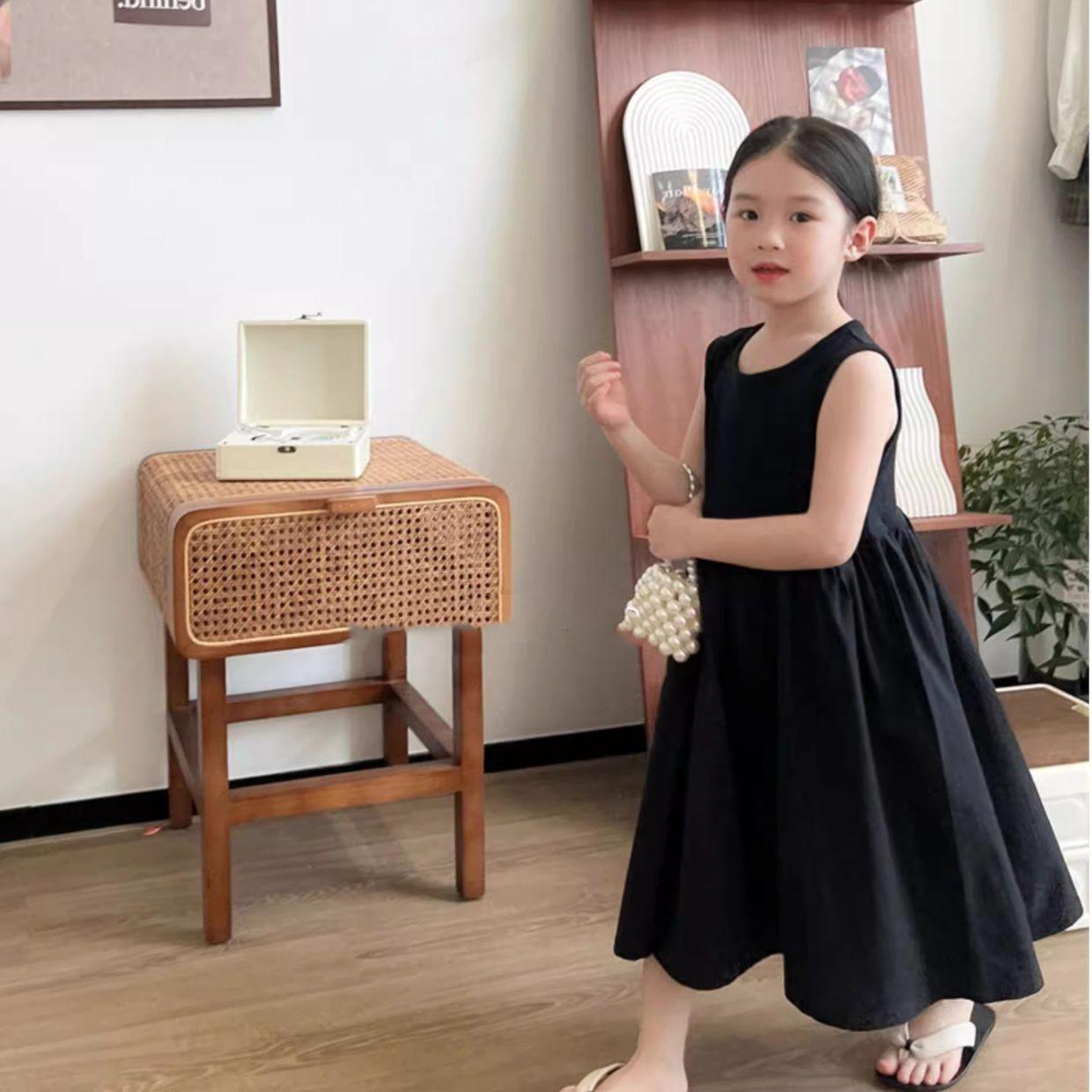 

Girls Summer Sweet Patchwork Dresses Middle Kids Sleeveless Cute Comfortable Long Dresses 130 чорний