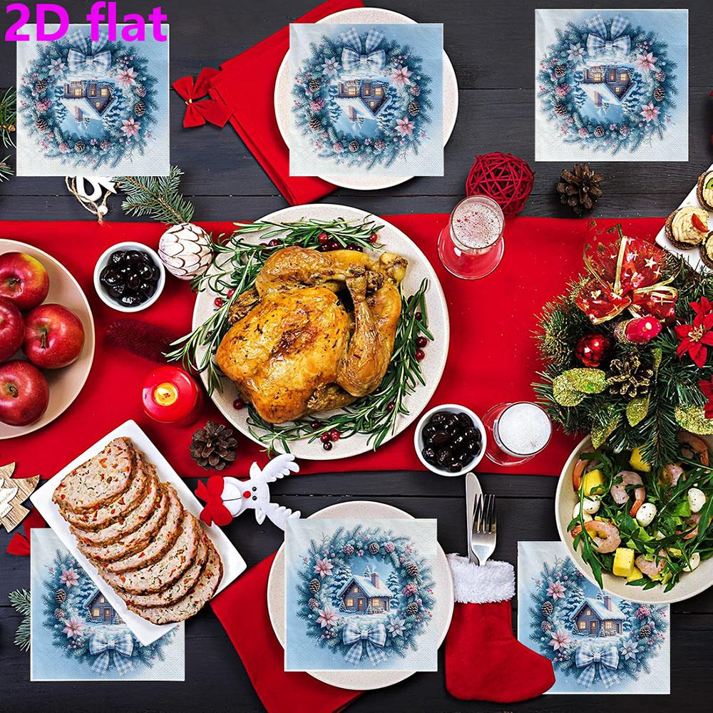 20pcs Disposable Napkins with Christmas Wreath Pattern Print for Wedding,Parties,and Daily Use for Thanksgiving Fall Christmas Table Decoration