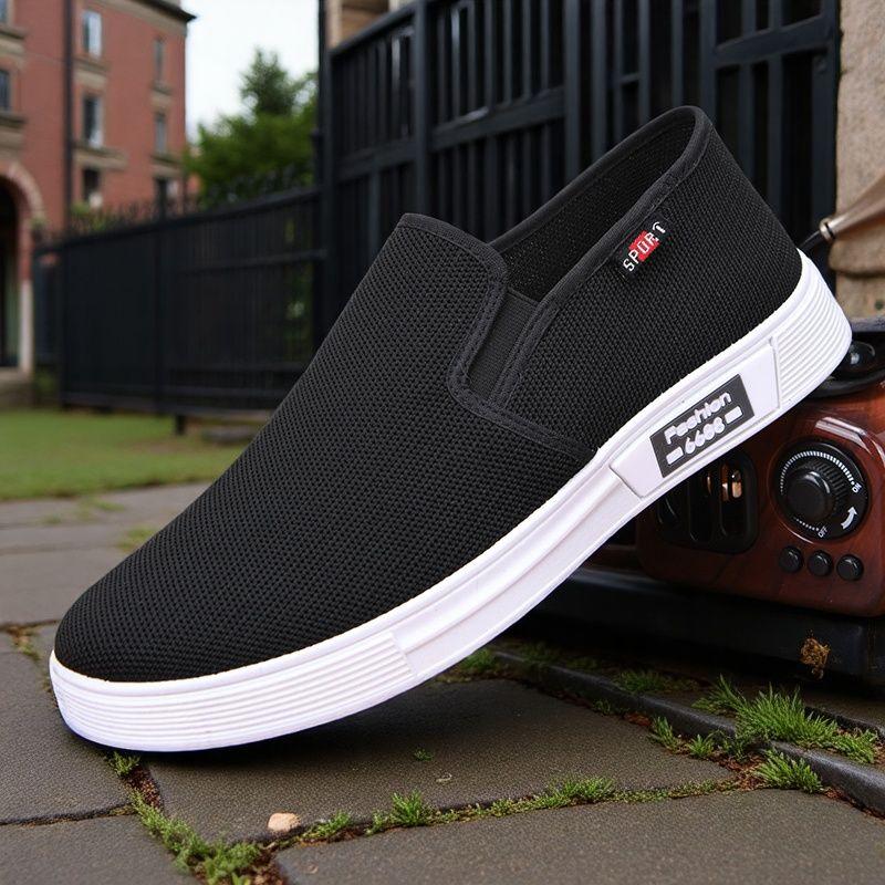Old Beijing Cloth Shoes for Men, Breathable Fly Woven Men's Shoes, Soft Soled Anti Slip Driving Shoes, One Foot Lazy Shoes