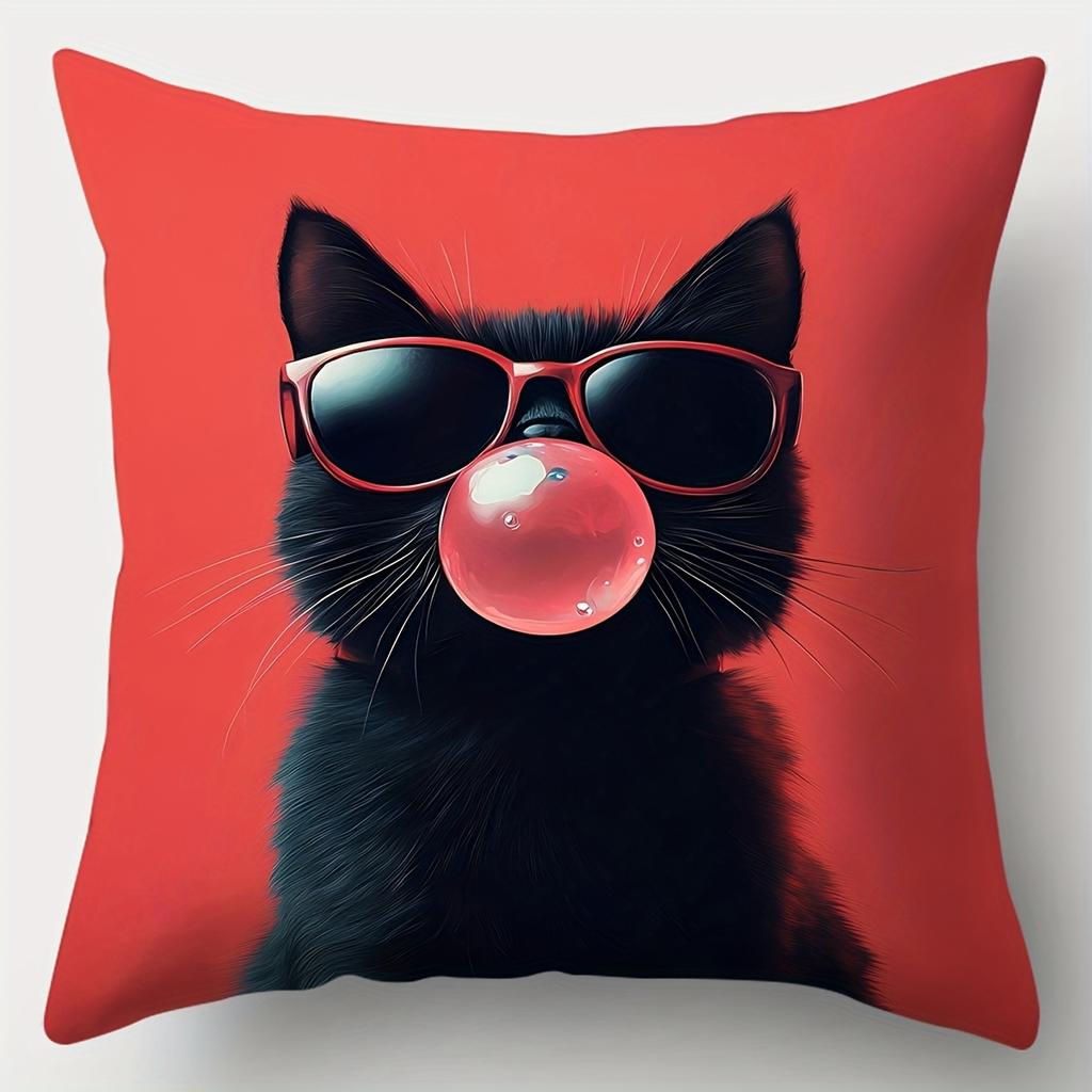 Trendy Black CatRetro Pop Art Pillow Cover Durable Removable Washable Personalized Home Decorative Cushion Cover