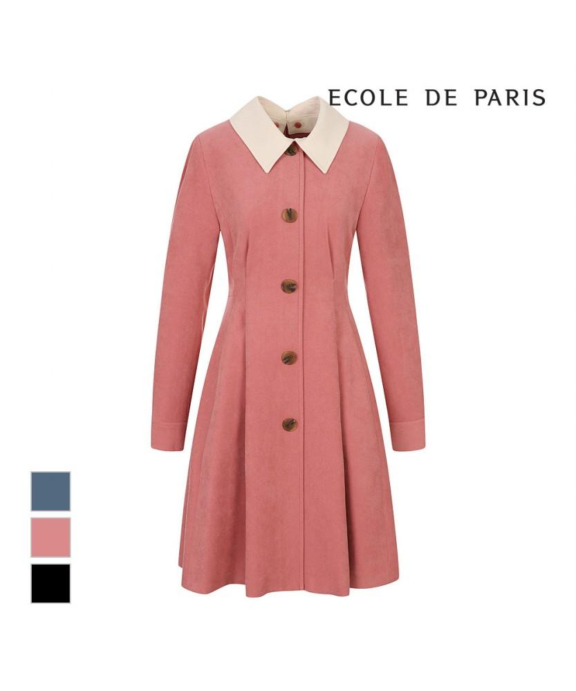 ECOLEDEPARIS Contrast Collar Pintuck Dress_Rb3Xwoam16D