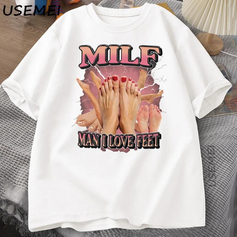 MILF Man I Love FeesT T-shirt, Humorous and Interesting Men's Round-neck T-shirt, Loose, Casual Clothing