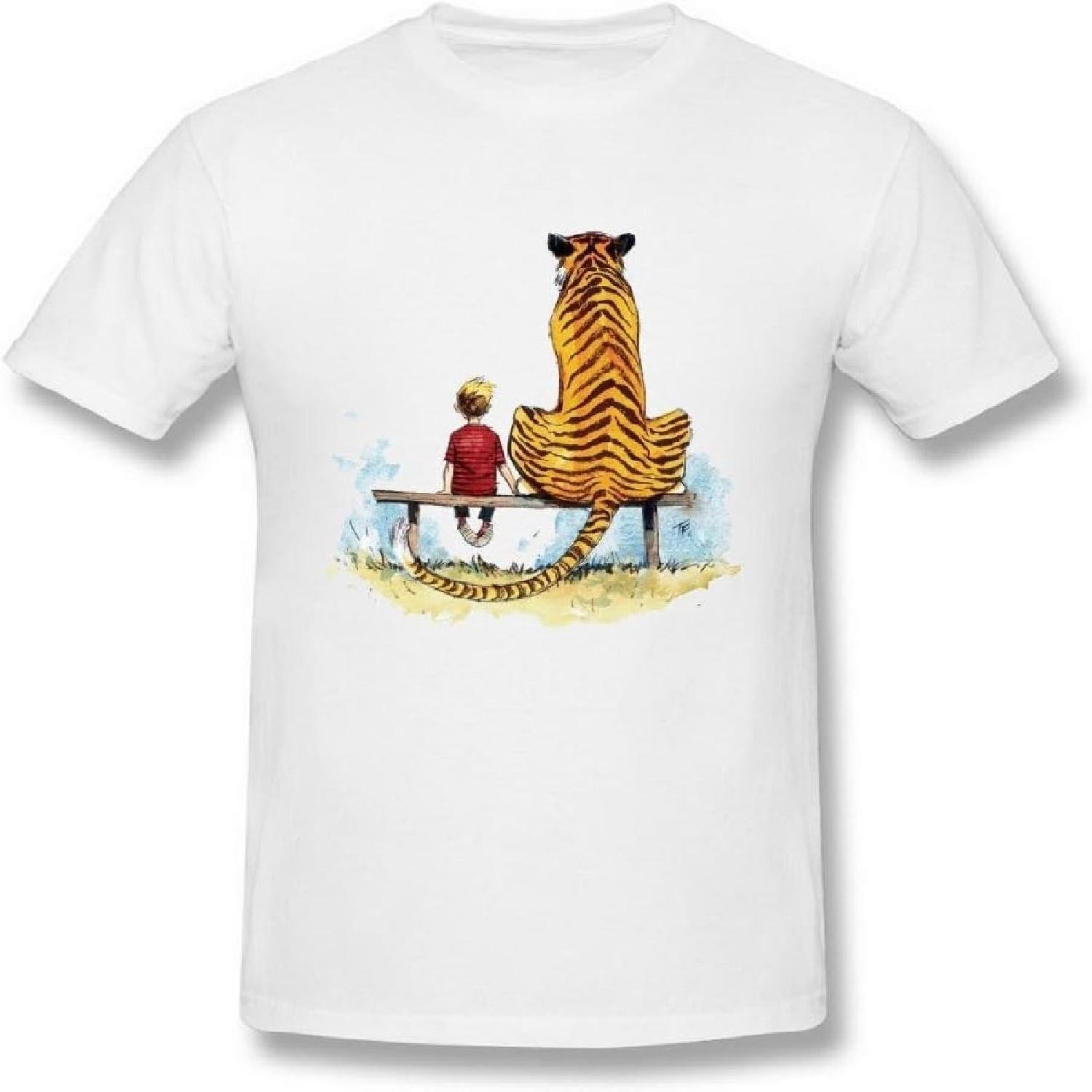 Мужская белая футболка AICH с принтом Calvin and Hobbes Tiger, размер L XXXXXL белый
