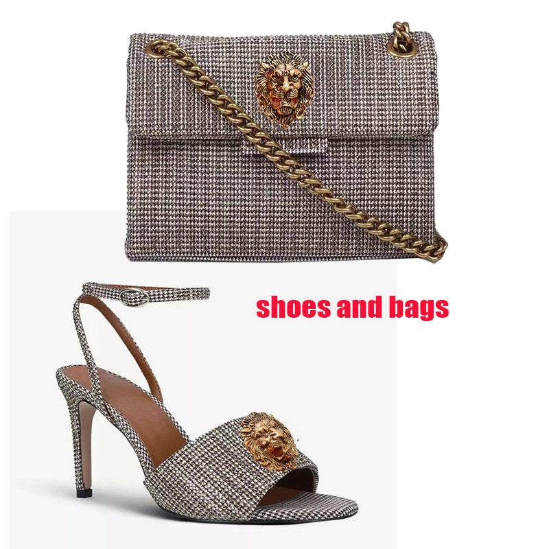 Fashion New Round-toed Stiletto High-heeled Sandals Bag Set, Lion's Head Plus-size Fashion Show Sandals Off-the-shoulder Bag Set B8