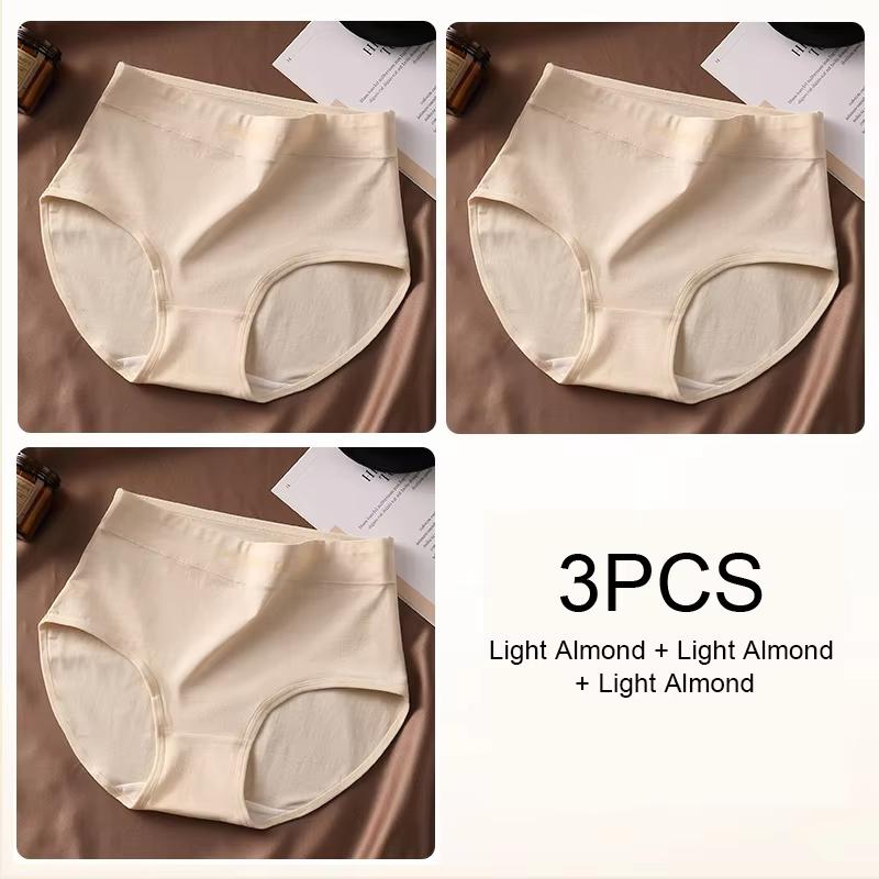 3PCS Women High Waist Briefs Pure Cotton Breathable Underwear, Plus Size Soft Ladies Triangular Panties Lingerie