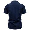 2026 Summer High-Quality Cotton Cuban Collar Vertical Stripe Shirt for Men, Business Casual Men's Short Sleeve Shirt