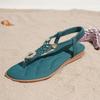 Bohemian Summer 2025 Ethnic Damen Retro Plus Size Kreative Flache Strandsandalen