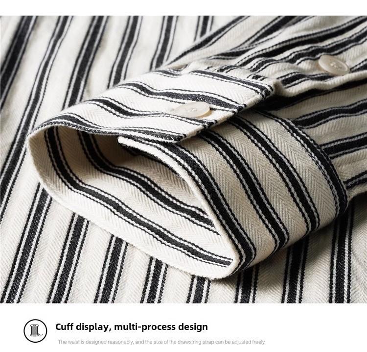 Retro Men's Cotton Striped Long-Sleeve Slim Shirt