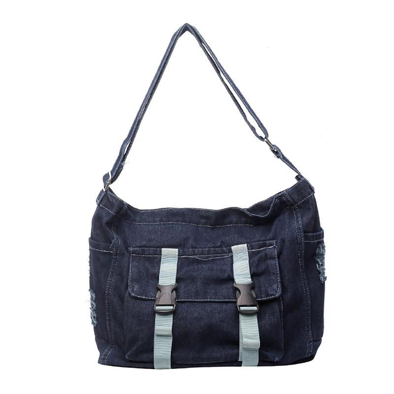 Large Capacity Japanese Denim Canvas Bag Fashion Casual Simple Crossbody Bag Solid Messenger Bag Student Commuter Shoulder Bag