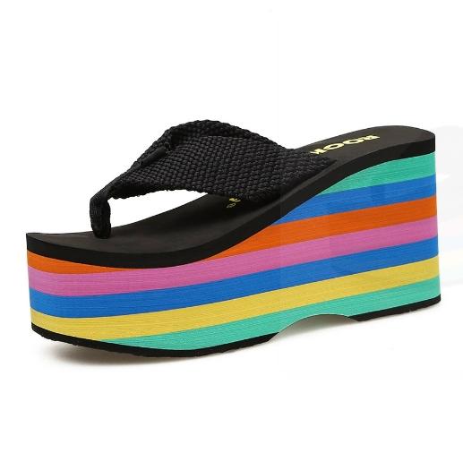 Fashion Pantoufles À Talons Hauts Pour Femmes, Tongs À Semelle Compensée, 10cm, Noires, Été, 2025