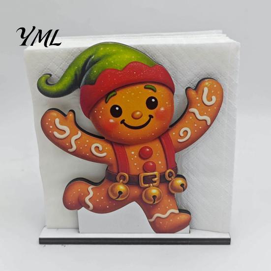Solid Wood Tissue Dispenser Wooden Christmas Napkin Holder, Gingerbread Man And Deer Design, Paper Towel Holder Decorative Vertical Storage