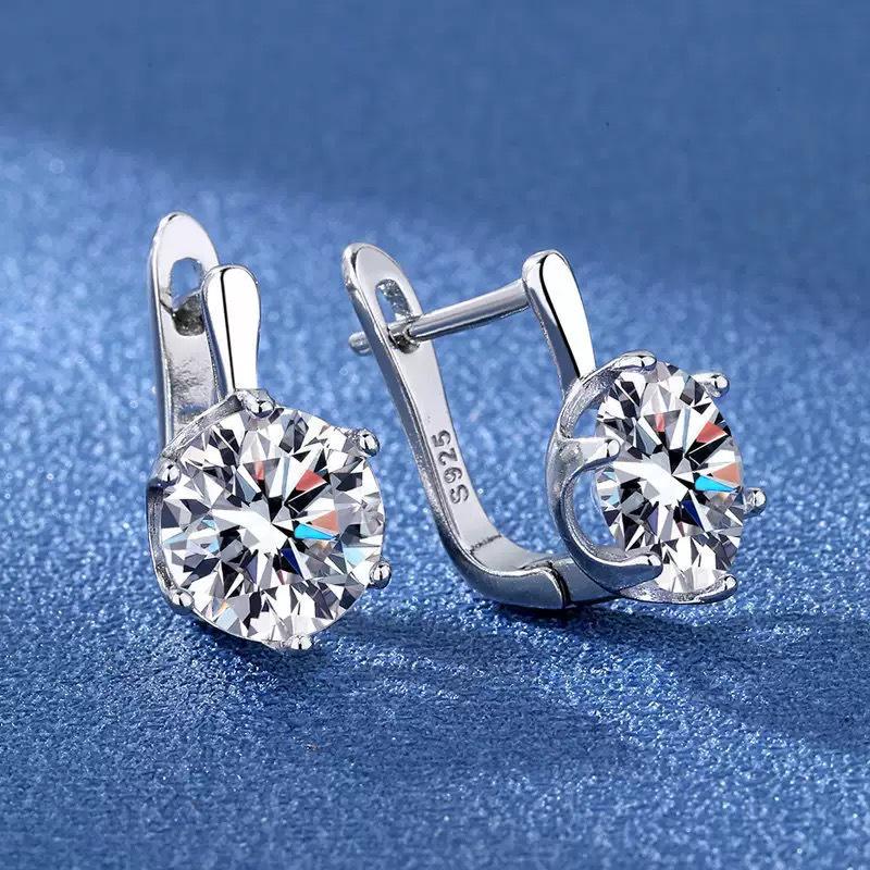 European-American Style High-End Diamond Princess Round Stud Earrings - Silver-Plated, Women's Fashion Accessories