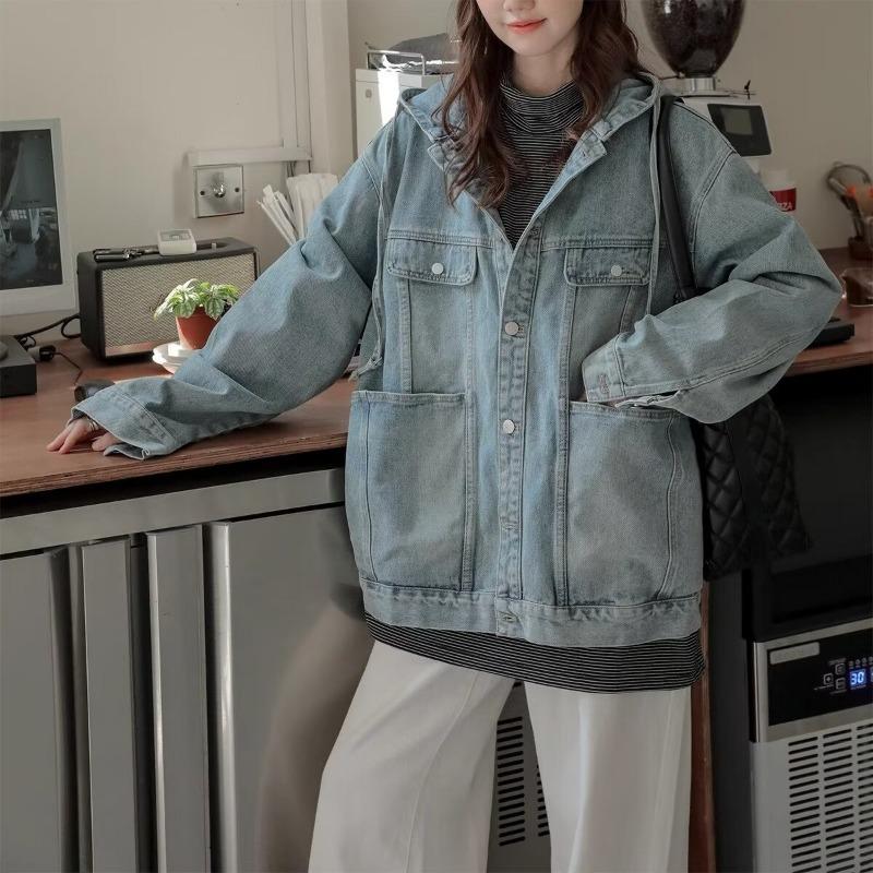 New Style Hong Kong Fashion Denim Jacket Loose Fit Casual Trendy Top Korean Version Couple Versatile Hooded Jacket For Women 2025 Spring Autumn