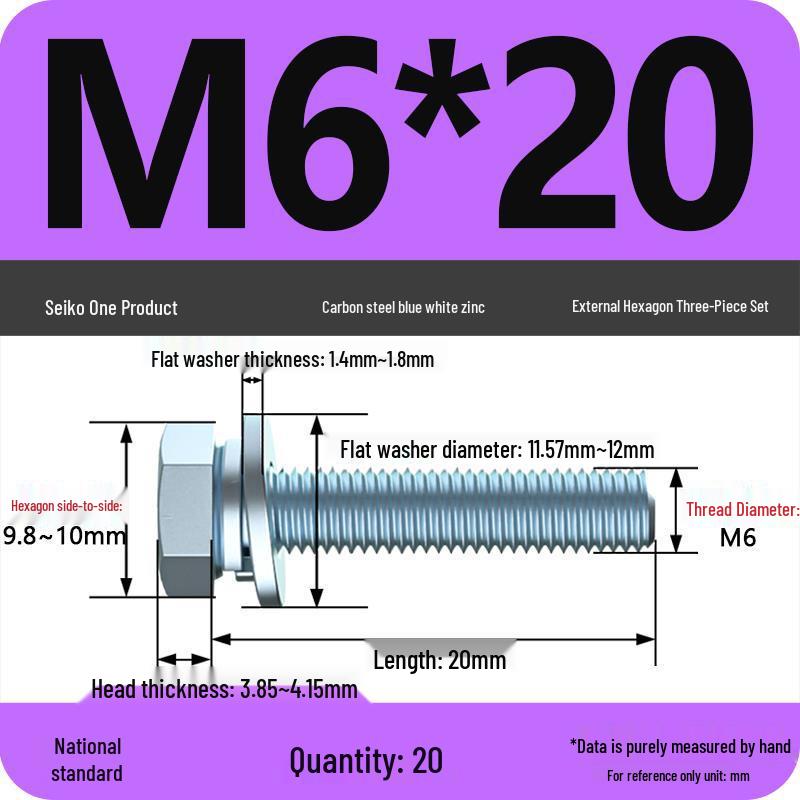 Grade 8.8 Galvanized Hex Head Screw Set with Hex Bolt, Spring Washer, and Flat Washer (Sizes: M4, M5, M6, M8, M10, M12)