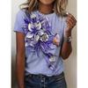 Women's T-shirt 3D Floral Print Short Sleeved T-shirt for Summer