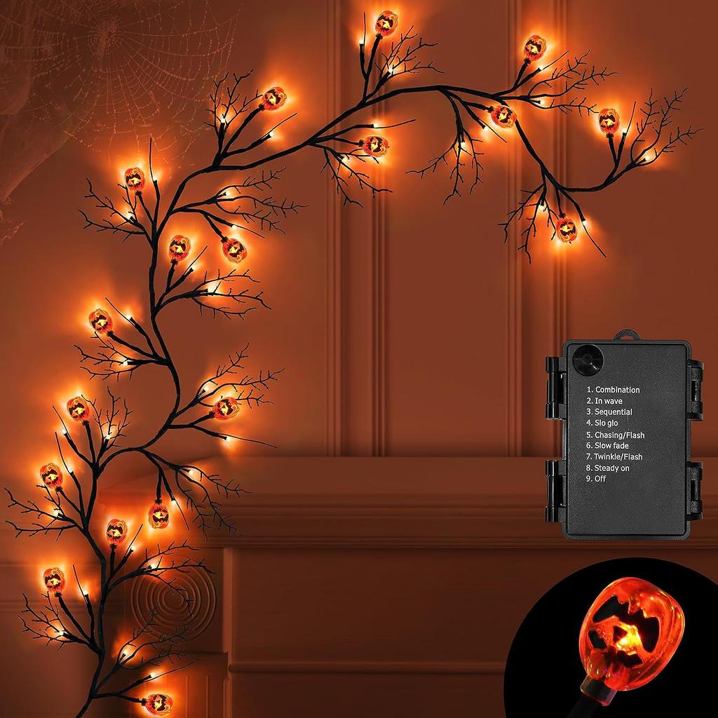 LED Willow Vine Twig Garland Battery Operated Waterproof Scary Halloween Decoration For Wall Mantle Fireplace Lighting