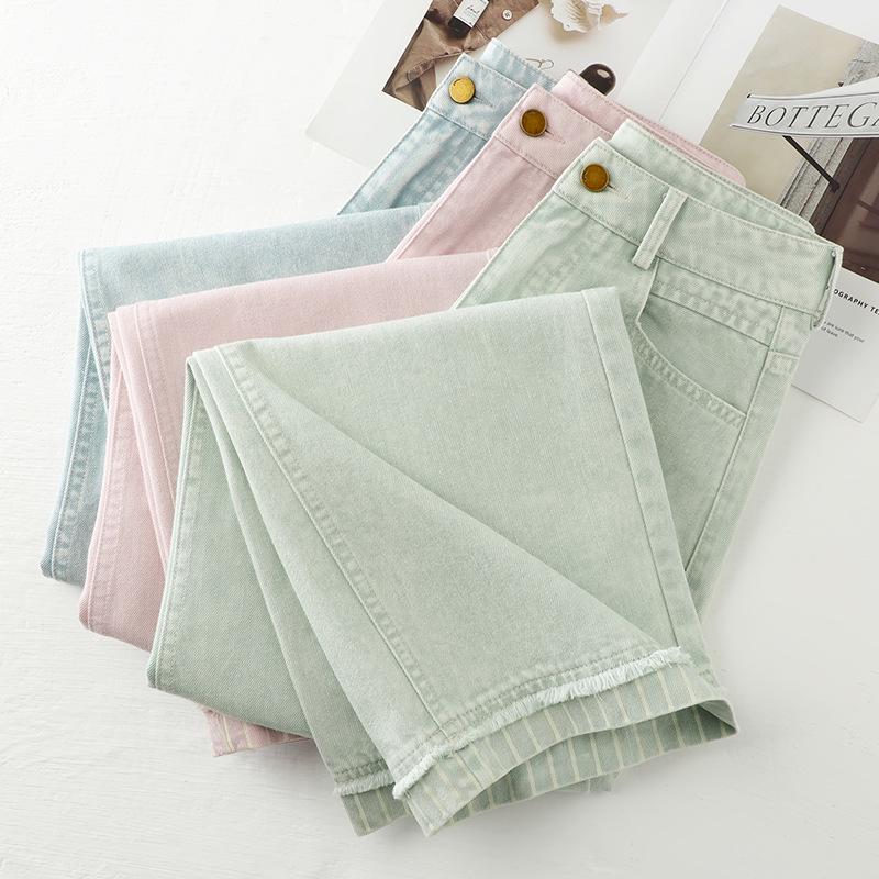 Light Green Women's Wide-Leg Jeans - 2025 Spring/Autumn Relaxed Nine-Point Fit