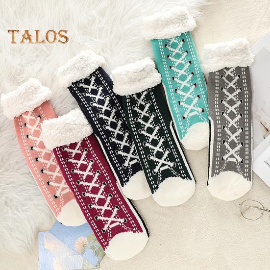 1 Paar Wintersocken, Schuhe, Muster, Plüschfutter, Wärmespeicherung, Weihnachtssocken mit hohem Schlauch, Beinwärmer, Herbst-Winter-Bodensocken, Weihnachtsgeschenk