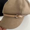 8-character belt buckle woolen star cap women's autumn and winter warm retro newsboy hat