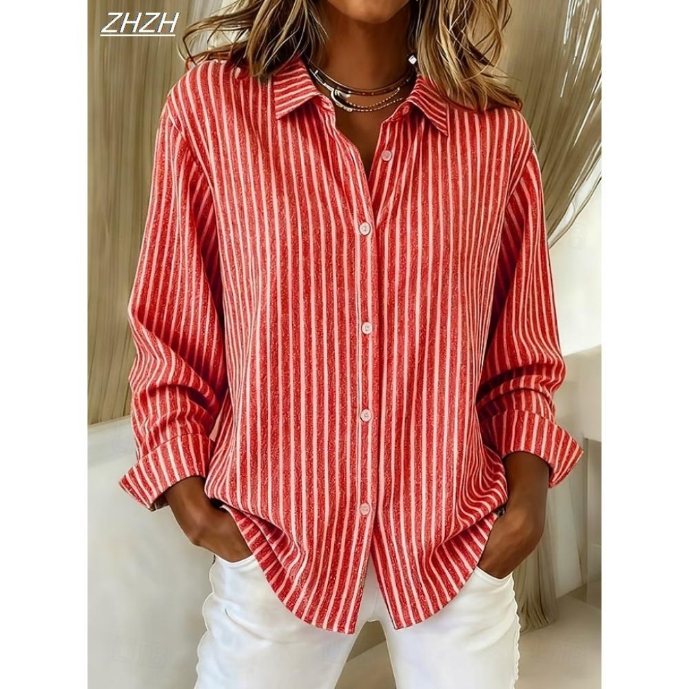 Women's Shirt Blouse Striped Vintage Stylish Casual Long Sleeve Shirt Collar Regular Tops Daily Buttons Print Spring Fall Winter