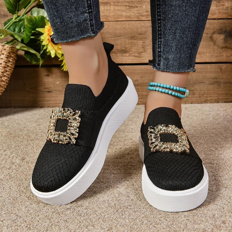 

Женские однотонные туфли на толстой подошве из дышащего трикотажа, с декоративной цепочкой, закрывающие стопу, для ленивых 44