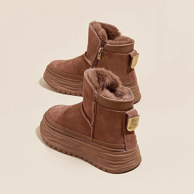 Thick-soled heightening snow boots women's winter velvet thickened warm non-slip short cotton boots wool lining