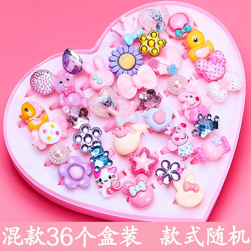 36 Pieces Children's Ring - Diamond-Style Crystal Toy Cartoon Rings With box
