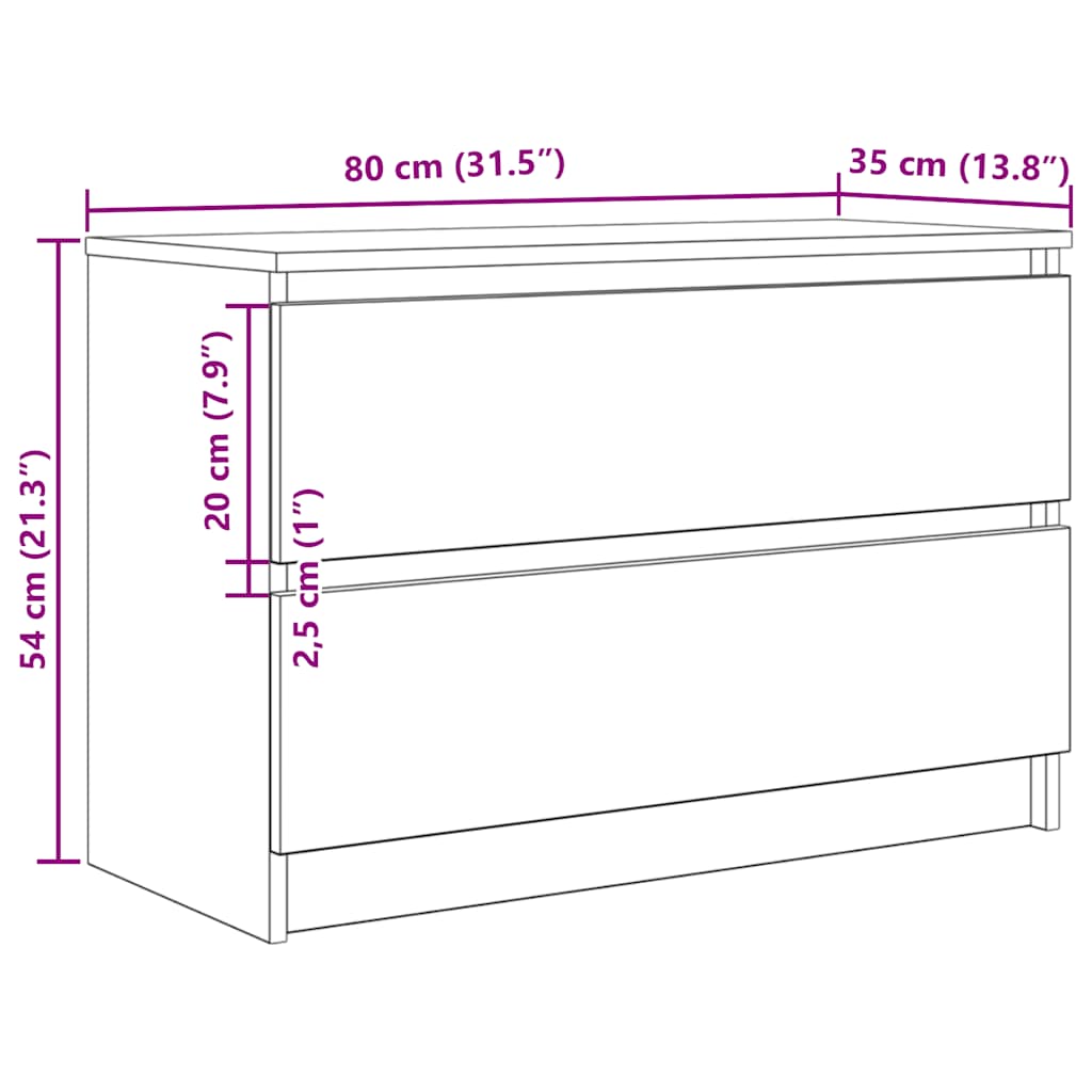 TV Cabinet in Sonoma Oak Finish 80 x 35 x 54 cm Engineered Wood