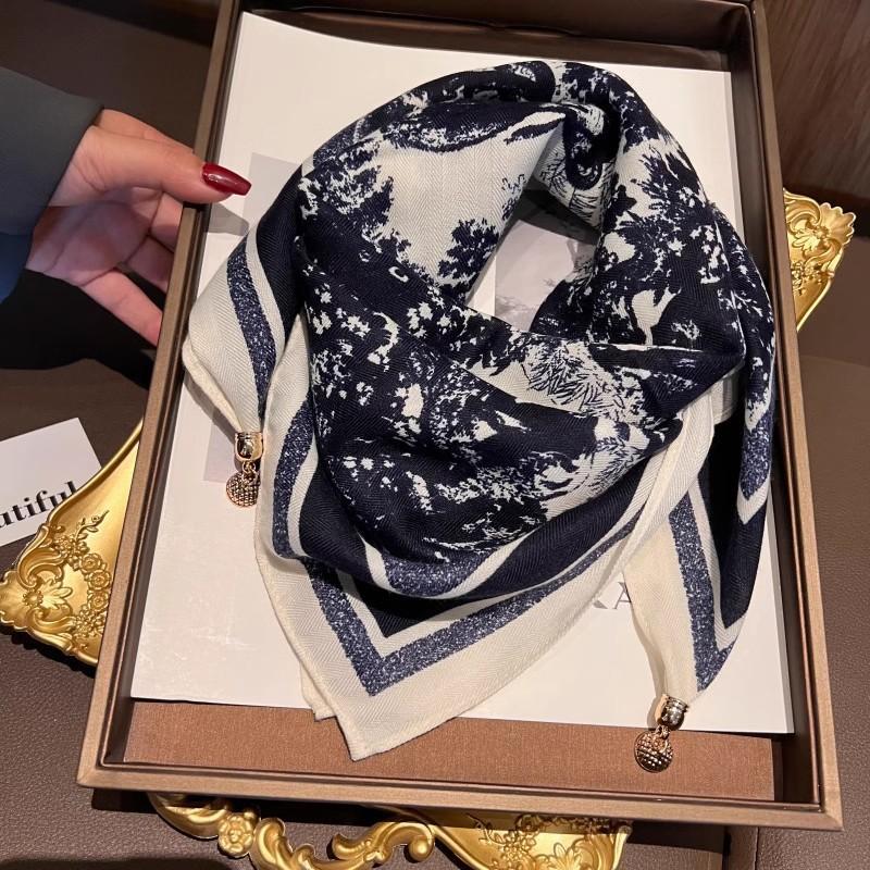 Magnetic buckle soft small square scarf silk scarf women's spring and autumn thin versatile neck protector scarf triangular scarf winter warm scarf