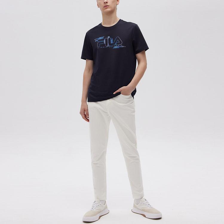 FILA Embroidered Logo Loose Knit Short Sleeve T-Shirt Men Tops Heritage-Blue F11M122102F-NV