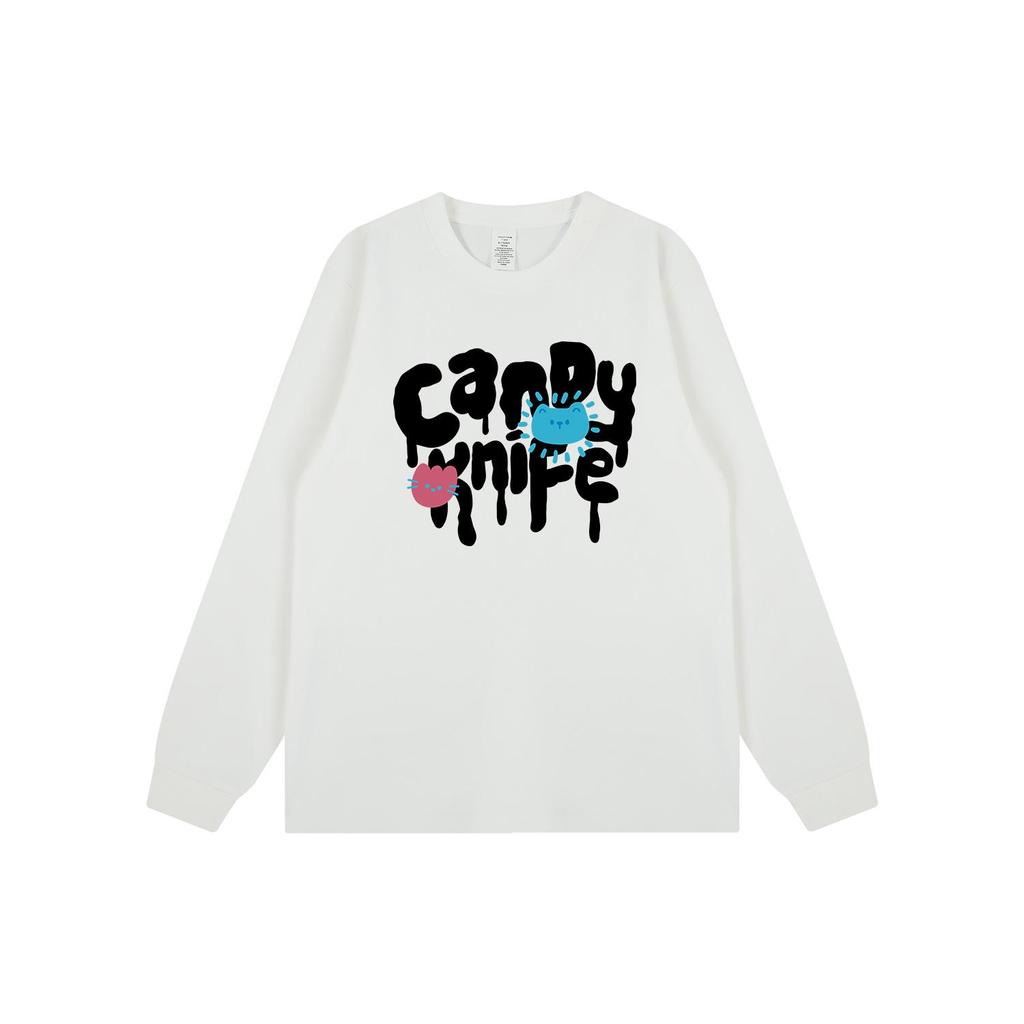 Korean Trendy Graffiti Letter Print Unisex Loose Long Sleeve T-Shirt for Autumn/Winter