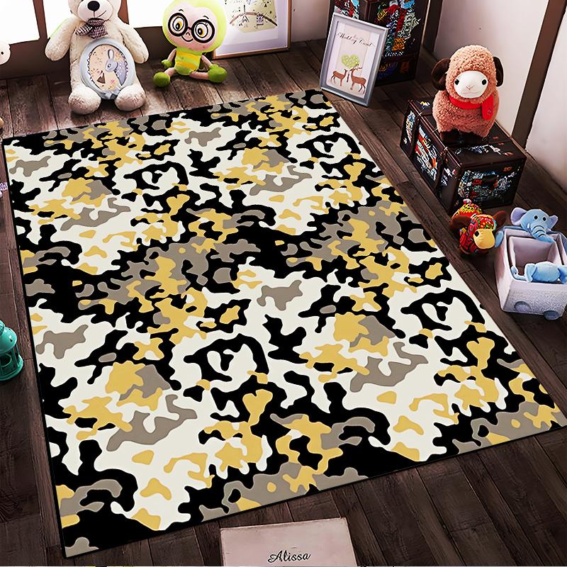 Camouflage-Style Carpet with Modern Abstract Pattern, Beige and Black Suitable for use as an anti-slip for living room bedroom sofas
