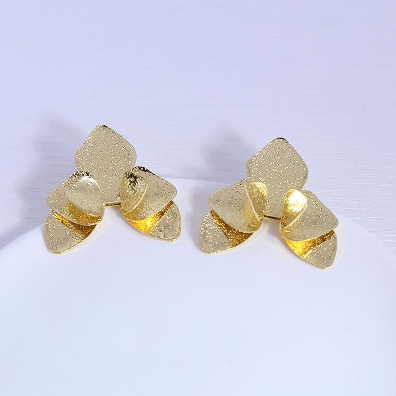Three-layers Triangle Flower Women's Stud Earrings Folded Floral Gold Color Silver Color Petals Metal Geometric Female Earrings