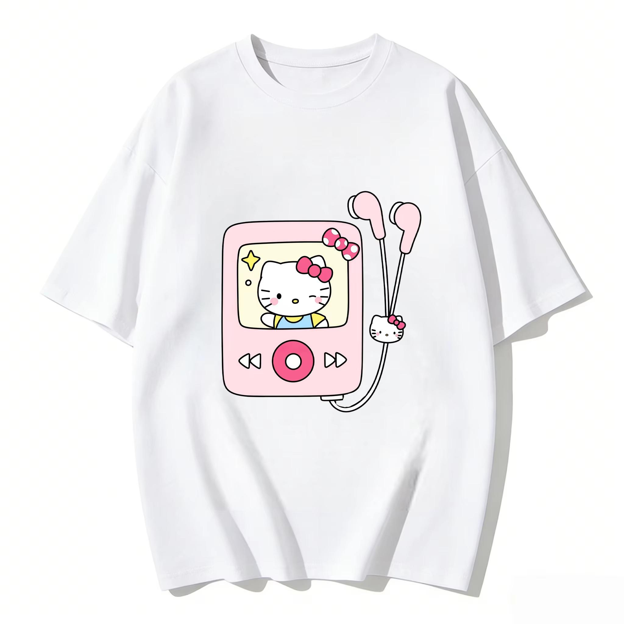 

2026 new Summer HelloKitty Cute Graphic Tee Casual Short Sleeve Cotton Top for Women Girls Kawaii Cartoon Print Streetwear S