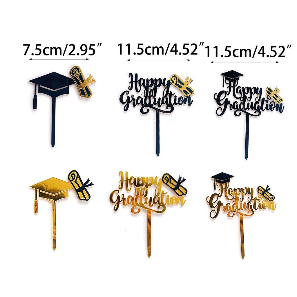5-Pack Acrylic Cake Toppers for Graduation Parties Black,Gold for High School/College/University Graduation Party