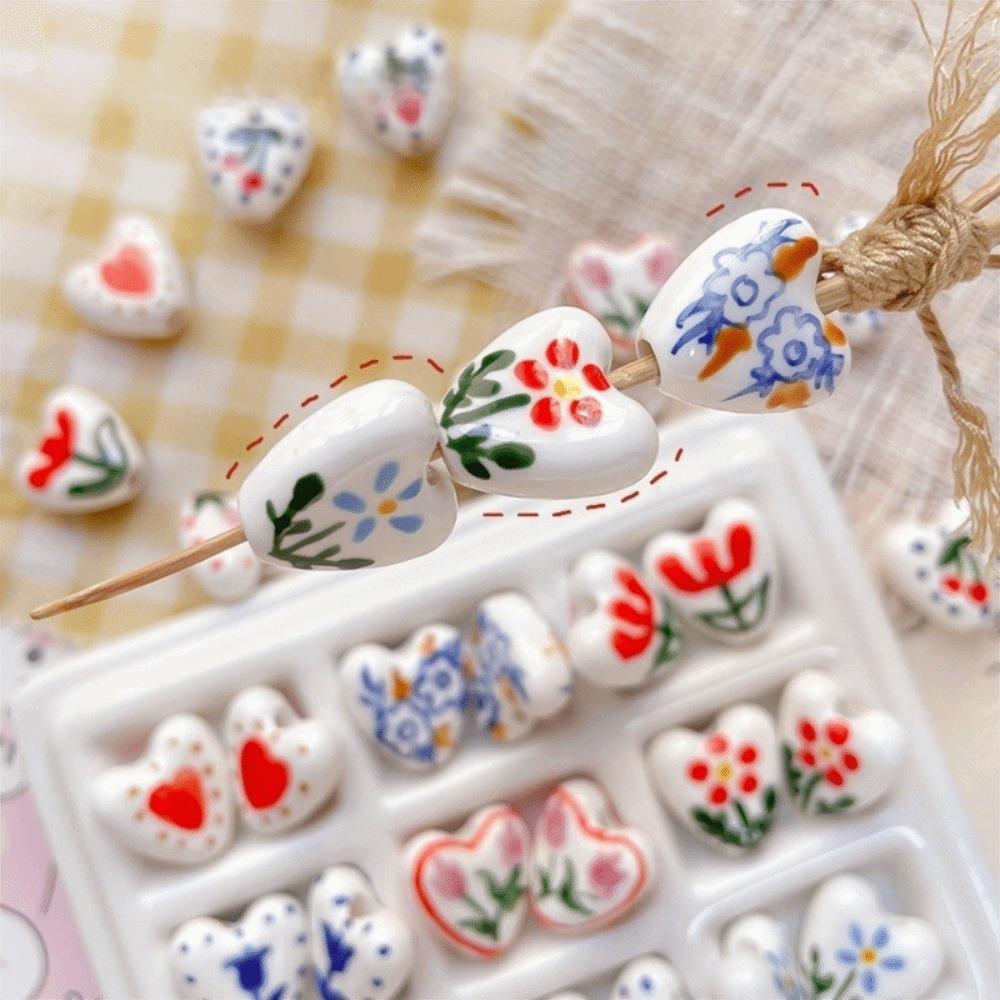 5pcs/set Double Sided Heart Shape Ceramic Beads Small Porcelain Beads Jewelry Making  Necklace
