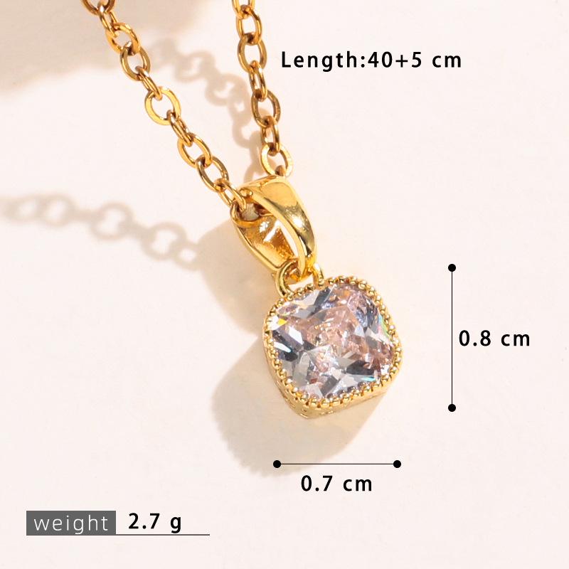 Geometric Copper Necklace with Inlaid Cubic Zirconia Square Pendant - Elegant Women's Jewelry.