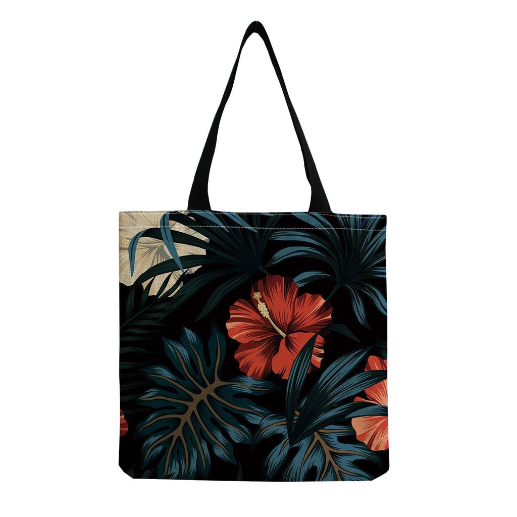 Women Vintage Linen Tote Bag - Large Capacity Flower Print Shoulder Handbag for Casual & Grocery Shopping KTB