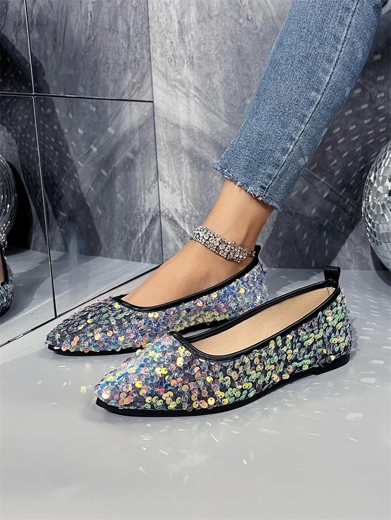 Spring and Autumn New Style Fashionable and Comfortable Women's Shoes Casual and Versatile Sequined Wear-Resistant Flats