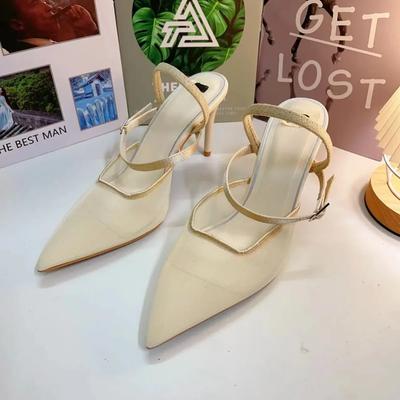 Spring Autumn New Exquisite High Heel Women's Sandals Simple Fashion Versatile Sandals Thin Heel Shallow Mouth Cool Slippers ZA