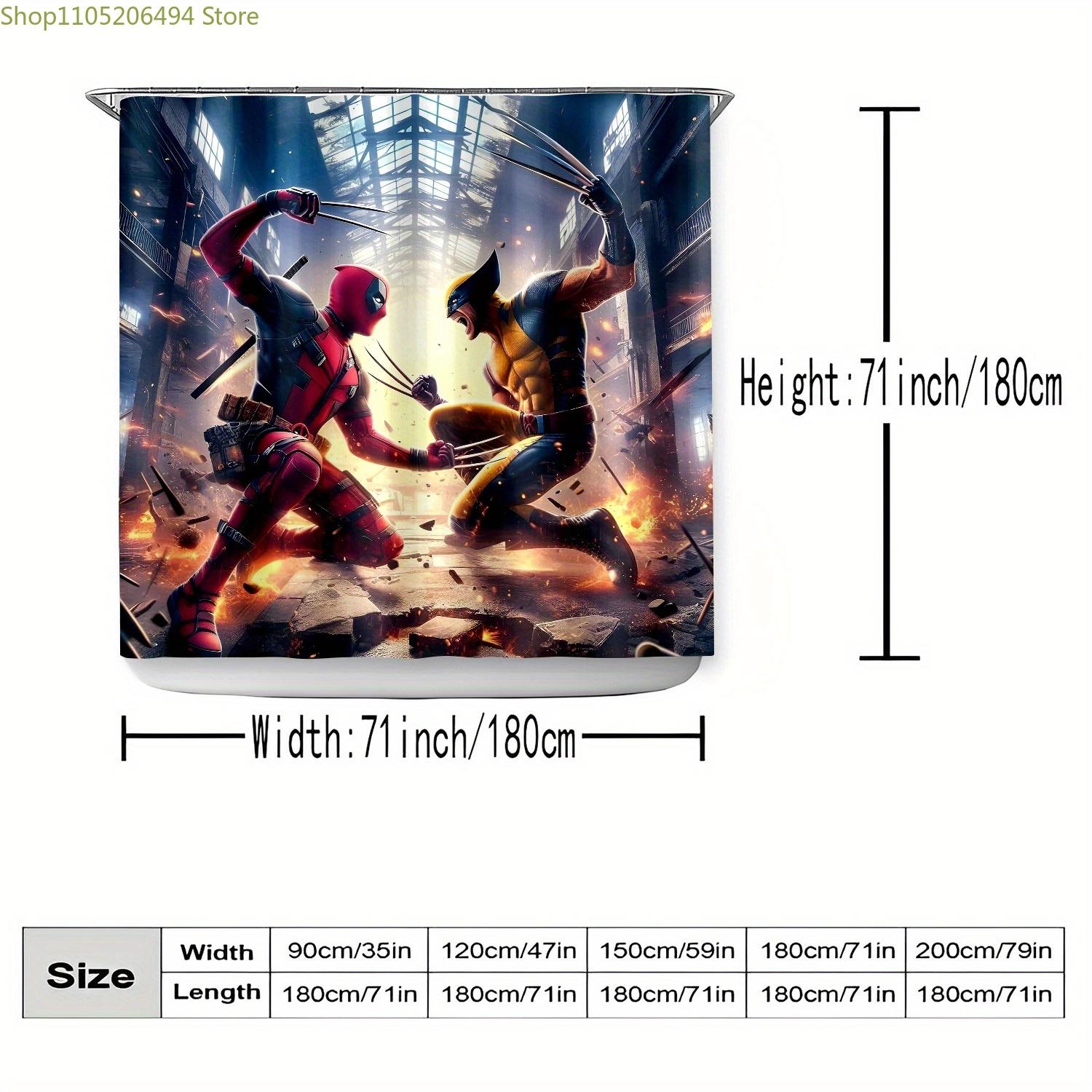 

1pc MARVEL Deadpool & Wolverine Battle Scene Shower Curtain with Hooks - Vibrant Superhero Design, Durable Polyester Fabric, E 150x180cm