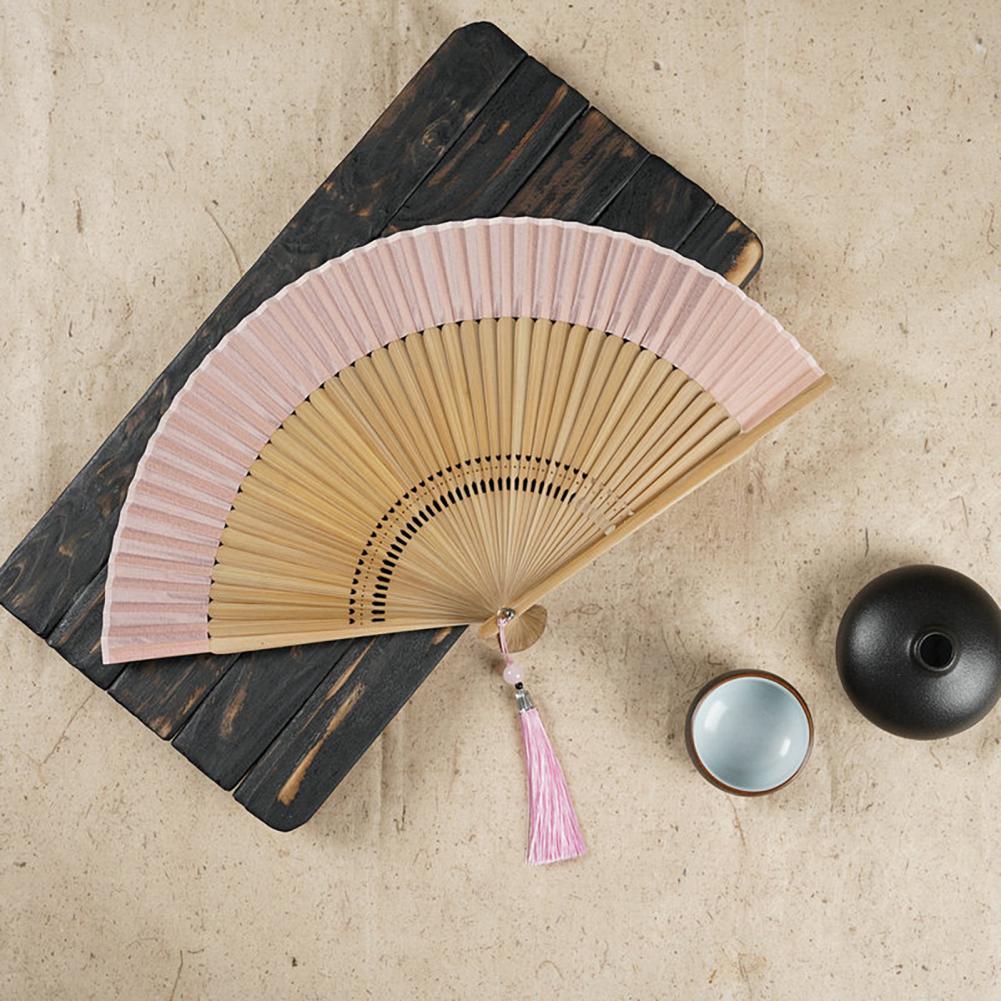Women Folding Fan Chinese Style Dancing Fan Tassels Bamboo Carving Handle Handheld Performance Fan Photo Prop abanico de mano
