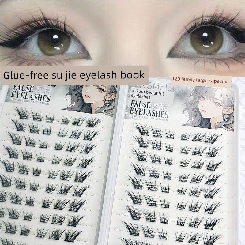 Large Capacity Glue-Free Self-Adhesive Suda Ji False Eyelashes, Fox-Style No-Removal Eyelashes, Natural Internet Celebrity Segmented Eyelashes 120 Clusters of Glue-Free Su Daji Eyelashes Book