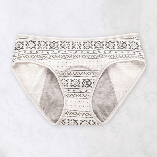 Women Panties Geometric Print High Waist Seamless Elastic Period High Absorbency Prevents Leakage Briefs Menstrual Underpants Daily Wear Sleep